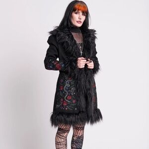 Elegant Black Embroidered Teddy Jacket- New- Never worn